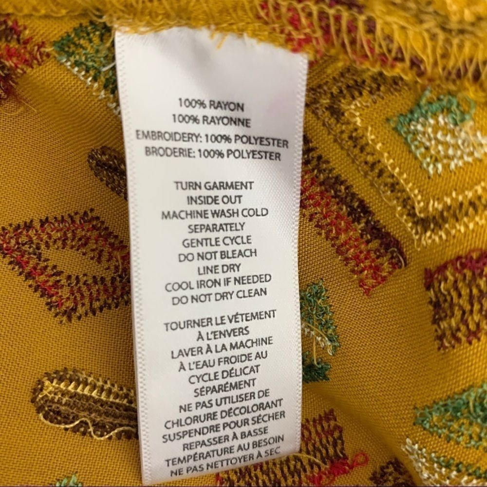 Beach Lunch Lounge Mustard Yellow Aztec Finely Embroidered Boho Dress - S - Picture 16 of 16